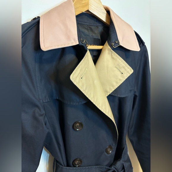 COACH New York Doubled Breasted Trench Coat | Navy Beige Pink | Size Medium - Picture 3 of 10